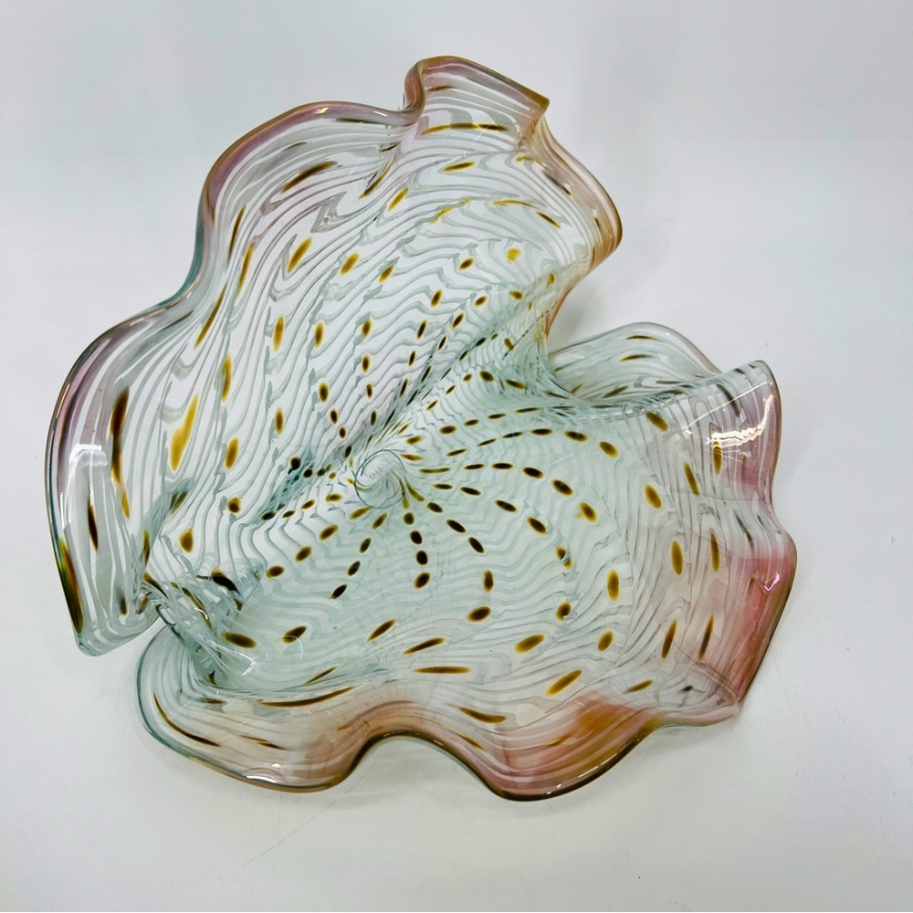 Signed LaChaussee Art HandBlown Glass Clam Shell Sculpture Artist Signed 10" W - Picture 2 of 16